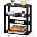 3-Tier Small Narrow Wood Side Table with Charging Station, Skinny Nightstand for Small Space