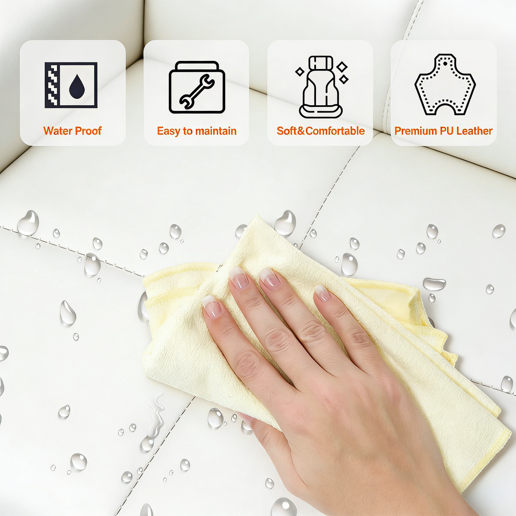 Modern Futon Sofa Bed - 2-Seat Couch Bed with Soft Cushions for Living Room Bedroom and Small Space (PU Leather, Orange)