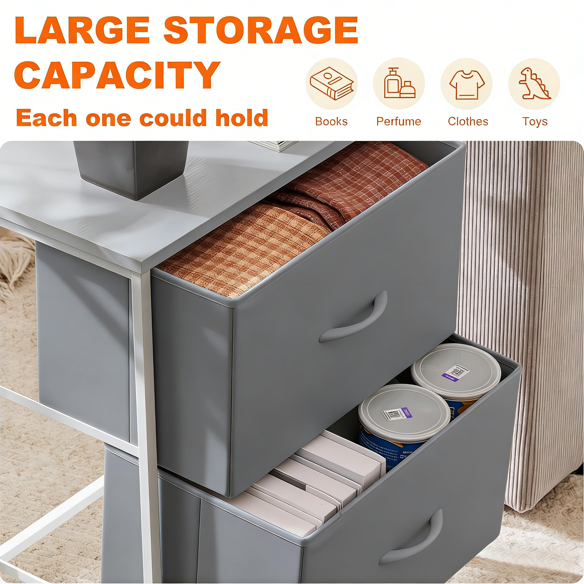 Nightstand Small Dresser with 2 Fabric Drawers Side Tables Bedroom End Table Kids Bedside Storage Furniture for 20 inch Tall Night Stand for Closet