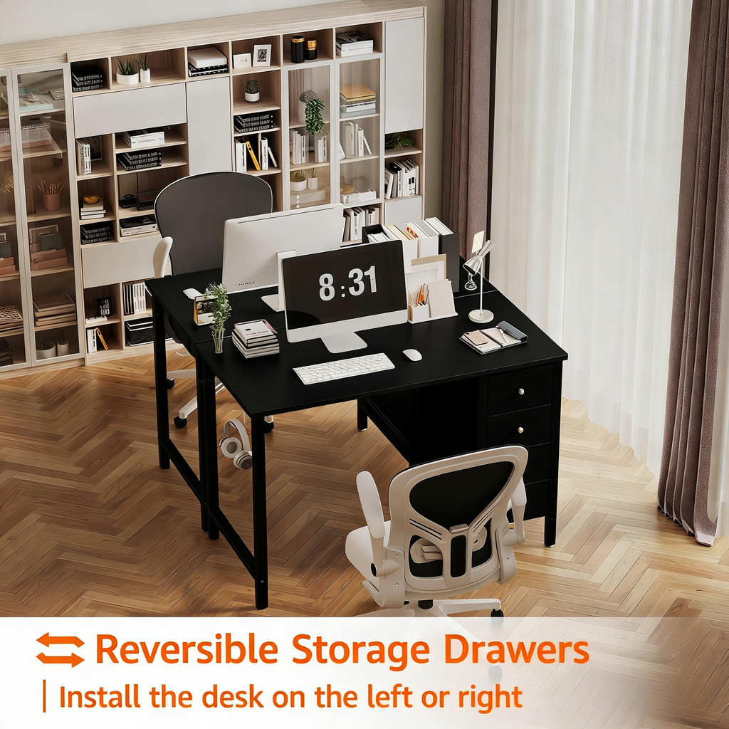 Small White Desk with Drawers for Bedroom, 40 Inch Kids Girls Study Desks