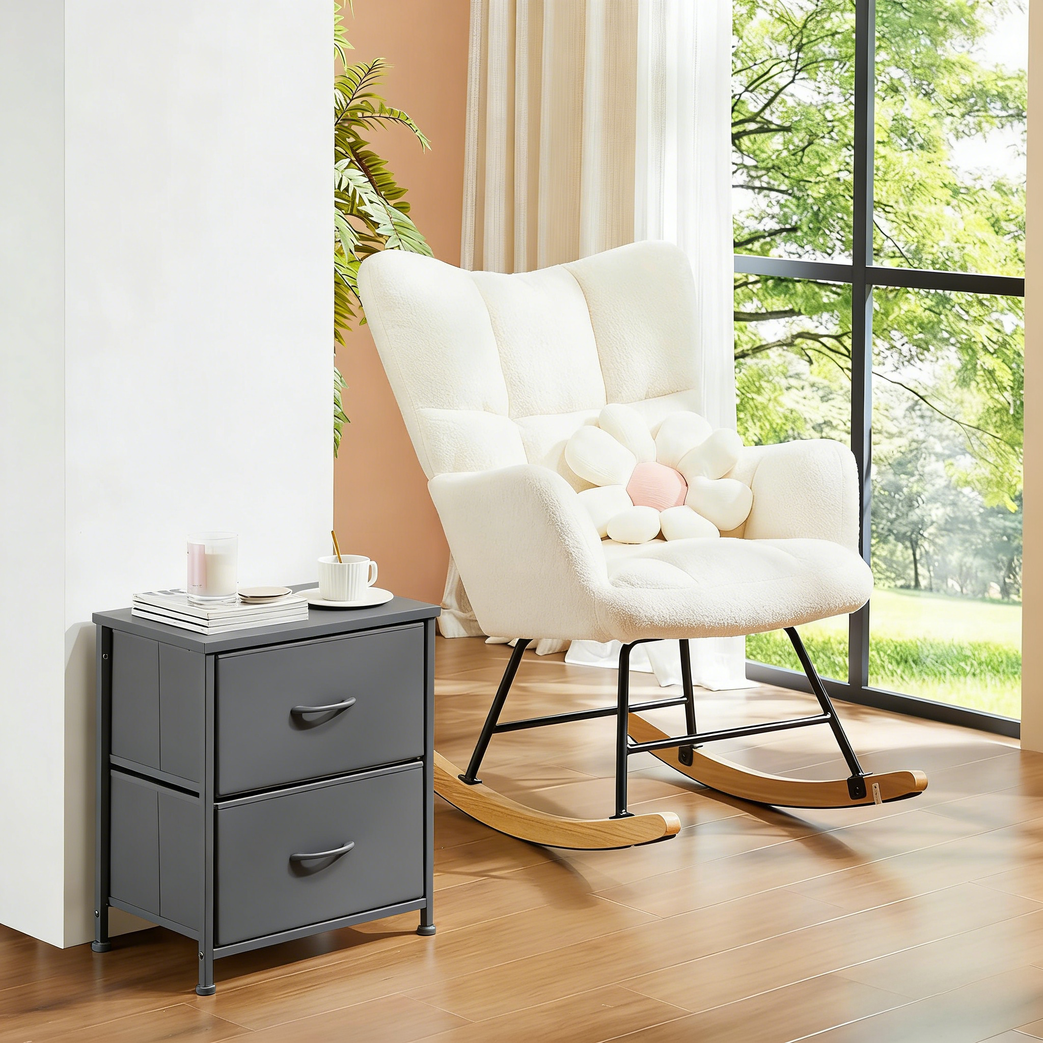 Nightstand Small Dresser with 2 Fabric Drawers Side Tables Bedroom End Table Kids Bedside Storage Furniture for 20 inch Tall Night Stand for Closet