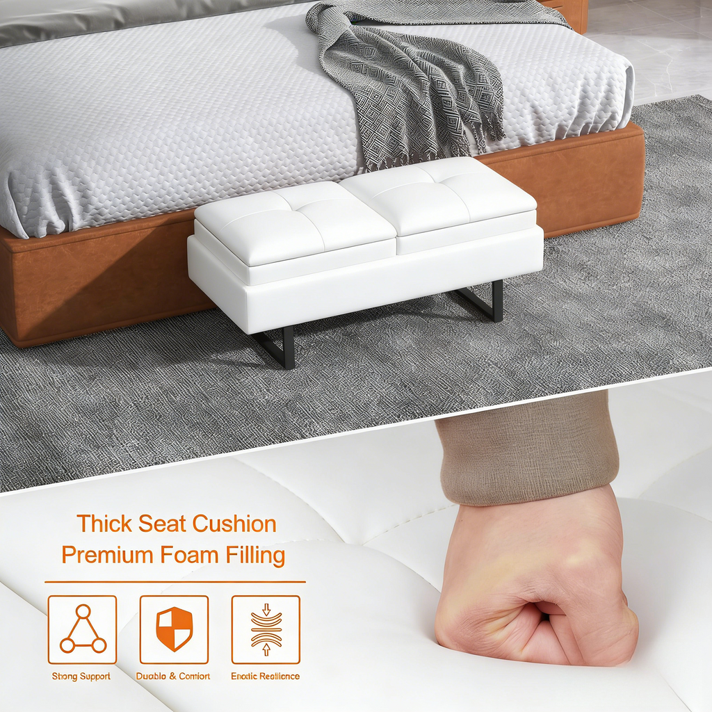 Modern Futon Sofa Bed - 2-Seat Couch Bed with Soft Cushions for Living Room Bedroom and Small Space (PU Leather, Orange)