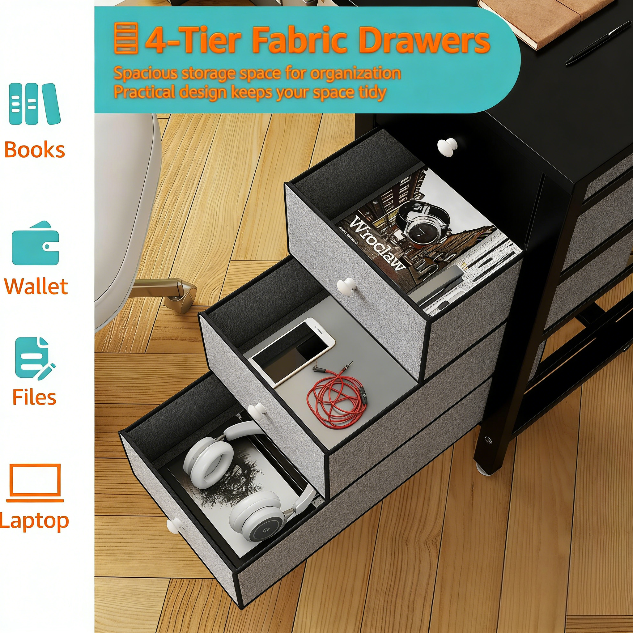 Small White Desk with Drawers for Bedroom, 40 Inch Kids Girls Study Desks